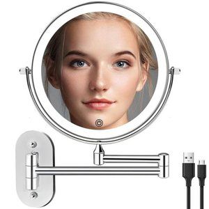 Wall Mounted Lighted Makeup Vanity Mirror 8inch 1X/10XMagnifying Bathroom Mirror